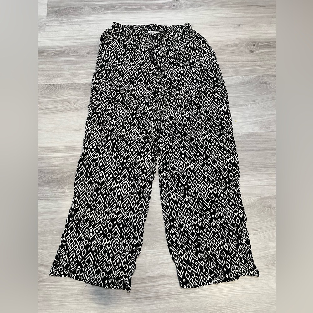 Love Black and White Patterned Wide Leg Pants